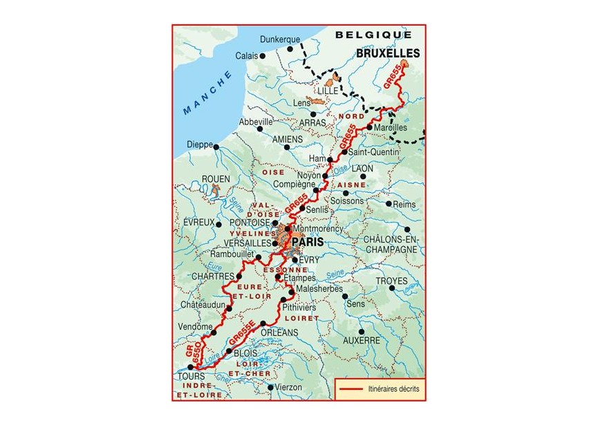 Sentier de St-Jacques-de-Compostelle : Bruxelles-Paris-Tours kaart